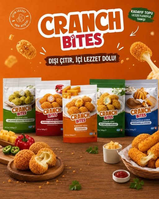 Cranch Bites kadayıf topları ve peynirli atıştırmalık çeşitleri