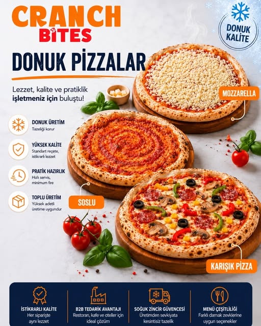 Cranch Bites mozzarella, soslu ve karışık donuk pizza çeşitleri
